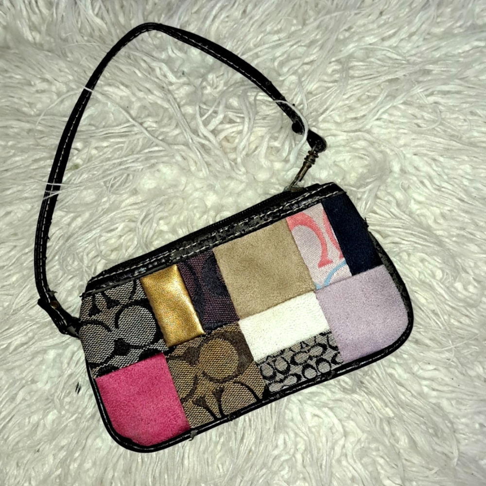 Vintage Coach Patchwork Multicolor Black Wristlet